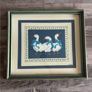 Vintage Country Geese w/ Blue Ribbon Framed Photo